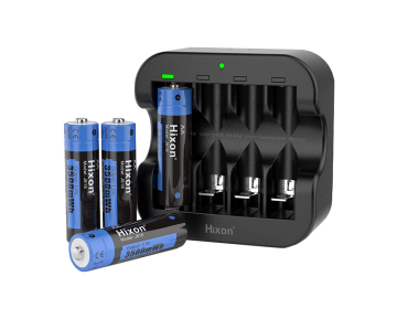 Hixon 4-Pack Lithium Oplaadbare AA Batterijen met Lader (1.5V Constant Voltage, 3500 mWh)